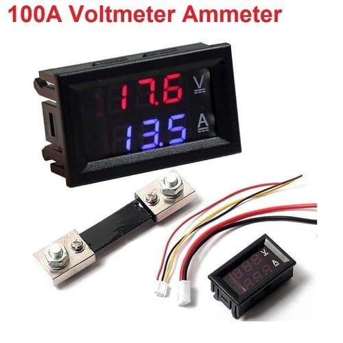 100A Digital Display Voltmeter Ammeter ZFX VC288 Dual LED Voltage Current Tester Monitor Panel Gauge With Shunt - SmartEshop.Pk
