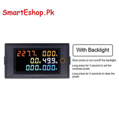 6 IN 1 80-300V AC Digital Voltmeter Ammeter Power KWH Meter Watt Meter 100A 4 Colors LCD Display - SmartEshop.Pk