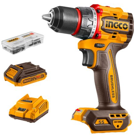 Ingco - Cordless Drill - Brushless - 55NM 20V - 1 x 2.0Ah Battery SmartEshop.Pk