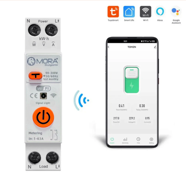 MORA Smart WiFi 10-in-1 63A Protector Switch – Overload, Voltage, Leakage Protected | Timer App Control SmartEshop.Pk