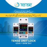 Tense TEN-63VA 5in1 Adjustable Over & Under Voltage Protector Ampere Protector with Unit(KWh) Lock SmartEshop.Pk