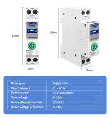Tomzn TOB9S-VAP 8in1 63A WIFI Smart Switch with monitoring and Protection, TOMZN wifi breaker full function Tomzn