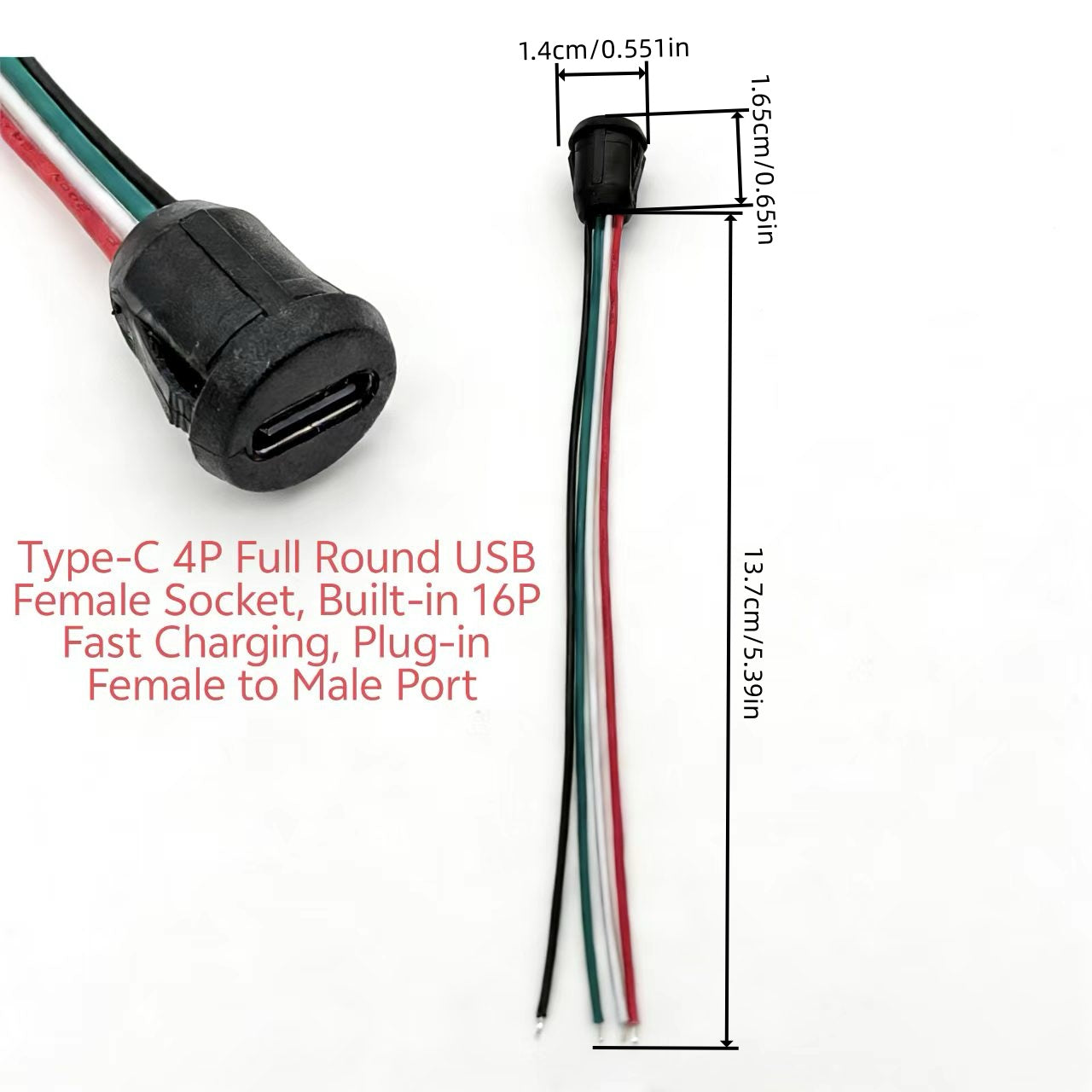 4 Pin USB Connector Type-C Waterproof with Female Socket Fast Charging Jack Charging Port USB-C Charger Plug Socket SmartEshop.Pk