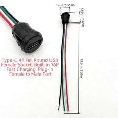 4 Pin USB Connector Type-C Waterproof with Female Socket Fast Charging Jack Charging Port USB-C Charger Plug Socket SmartEshop.Pk