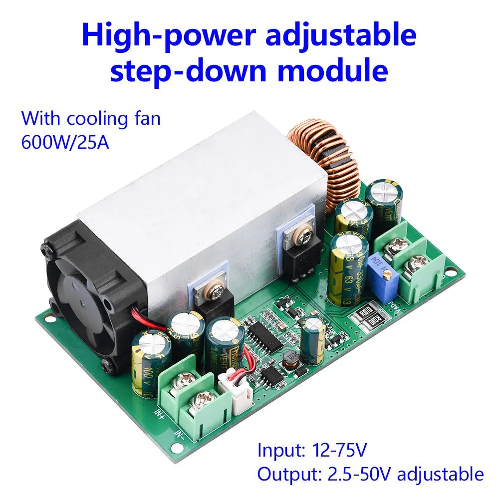 600W Buck Converter For Solar Panels High Power Step-Down Power DC-DC Buck Converter Supply Module 12-75V To 2.5-50V 25A Adjustable Regulated Power SmartEshop.Pk