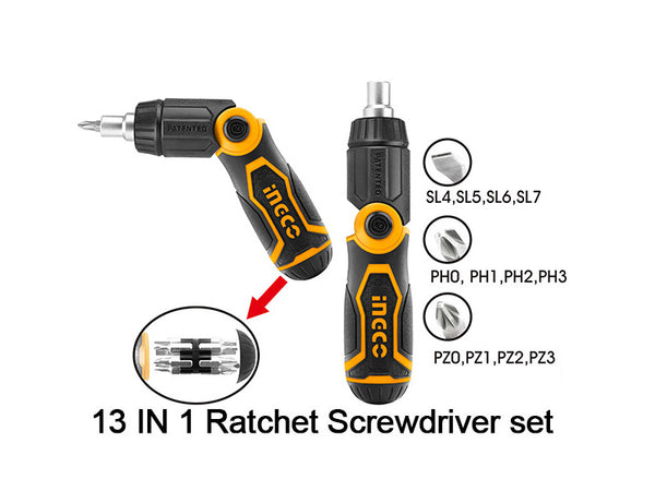 RATCHET SCREWDRIVER SET – 13 IN 1 – INGCO AKISD1208 My Store