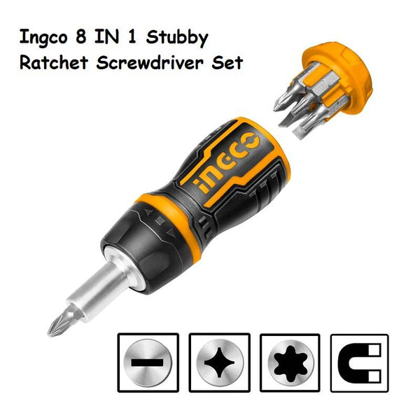 Ingco 8 IN 1 Stubby Ratchet Screwdriver Set AKISDS1728 My Store