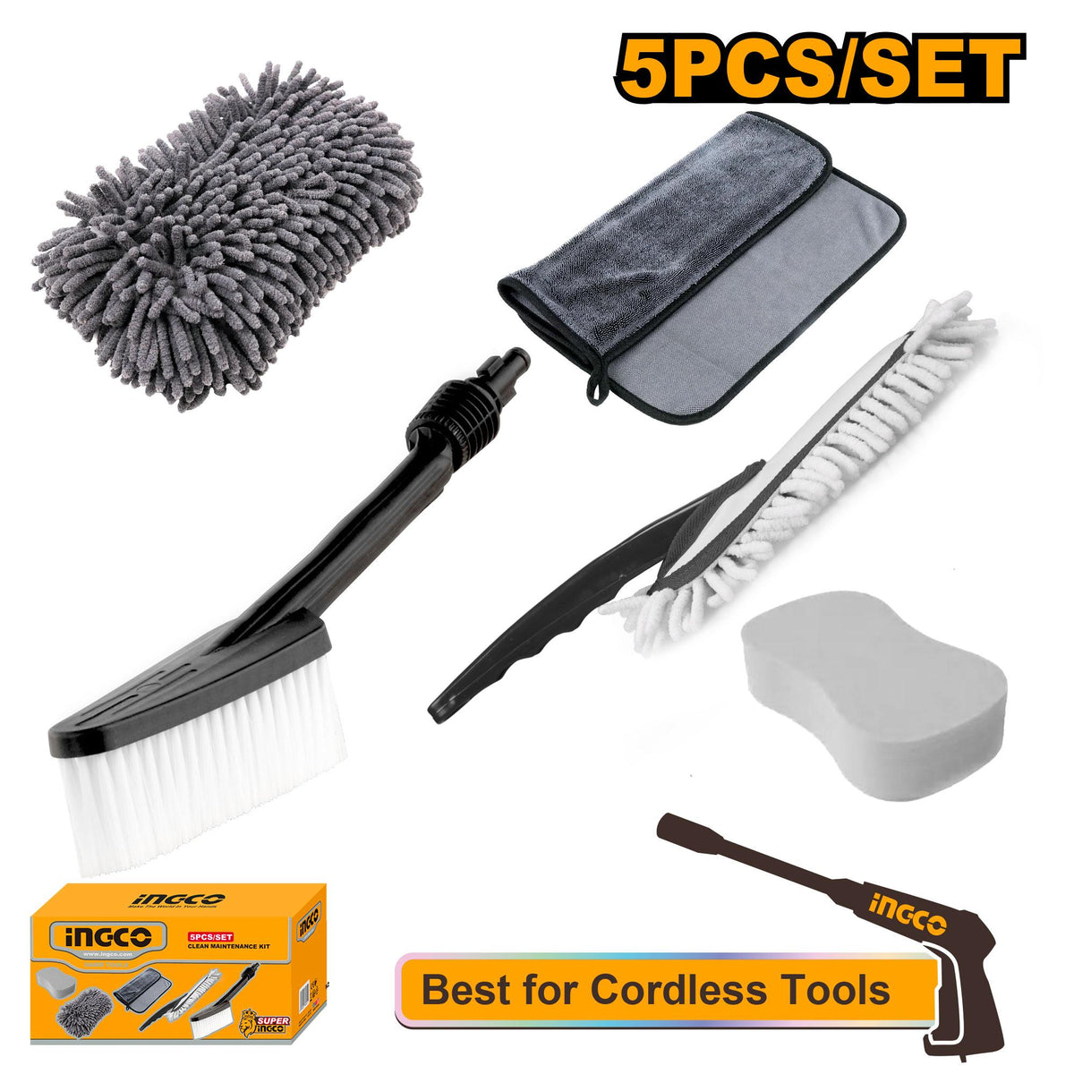 Ingco 5pcs Clean Maintenance Kit Set Care Accessories Cleaning Tools AMGF0501 SmartEshop.Pk