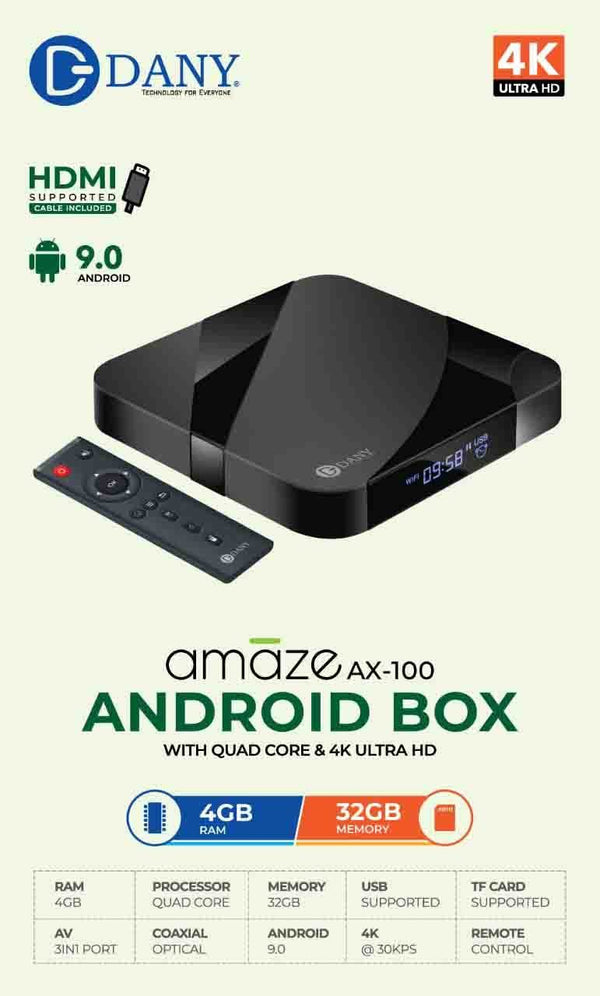 Dany Amaze AX-100 Andriod TV Box With 4GB RAM 32GB ROM Free Delivery All Over Pakistan