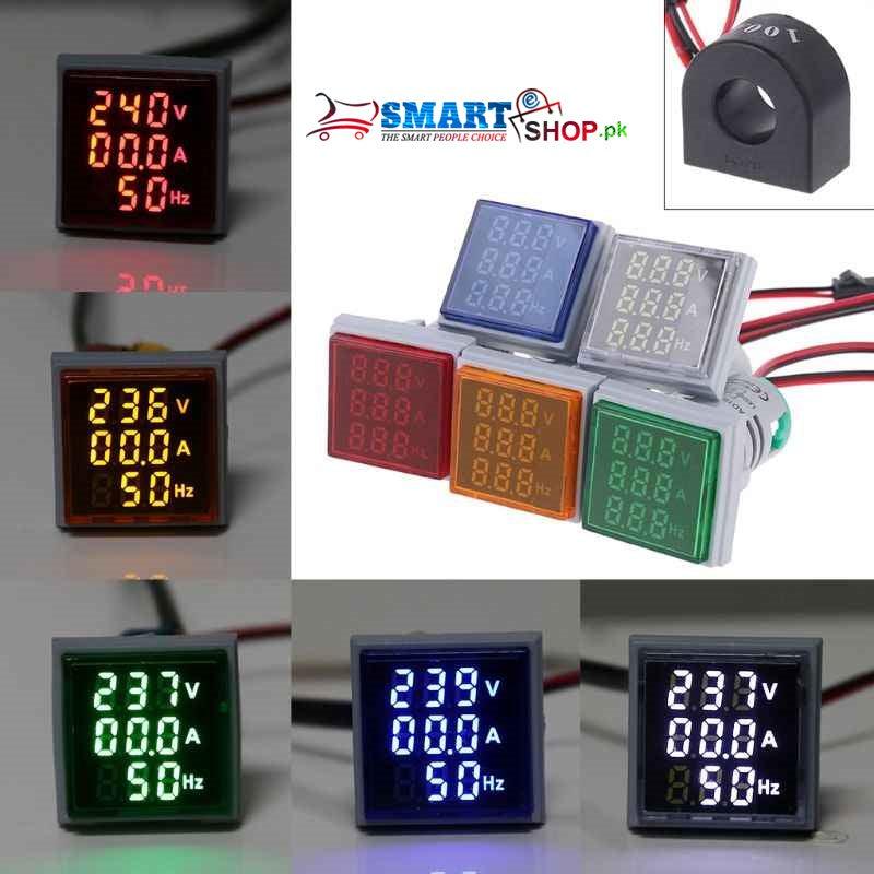 (Setco 3 in 1) Digital 3 in1 AC Ammeter Voltmeter Hz Current Frequency Meter Square Signal Light 22mm Digital Voltage Amp Hz Led Lamp Indicator - SmartEshop.Pk