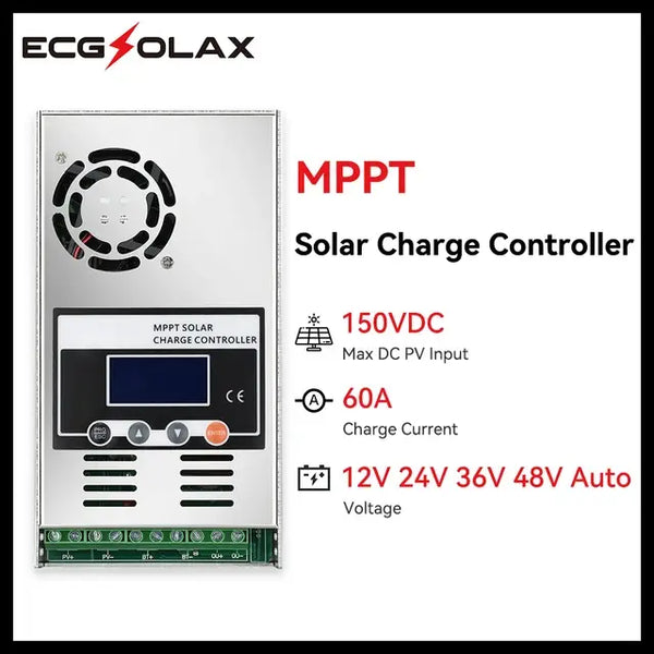 ECGSOLAX 60A MPPT Solar Charge Controller 12V 24V 36V 48V Auto Solar Panel Regulator LCD Display For Lead Acid Lithium Battery