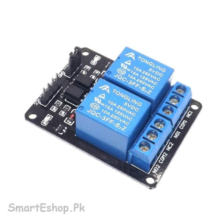 2 channel relay module 5V 2-channel relay modules 5VDC 2 road relay module control board with optocoupler - SmartEshop.Pk