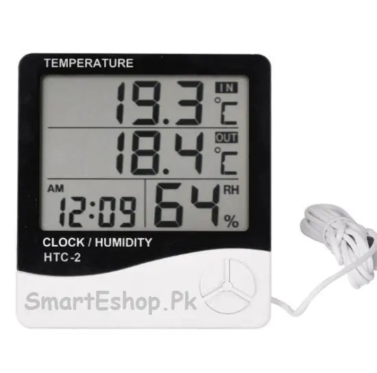 HTC-2A Digital Thermometer Hygrometer Weather Station Temperature Humidity Meter Clock Wall Indoor Outdoor Sensor Probe LCD My Store