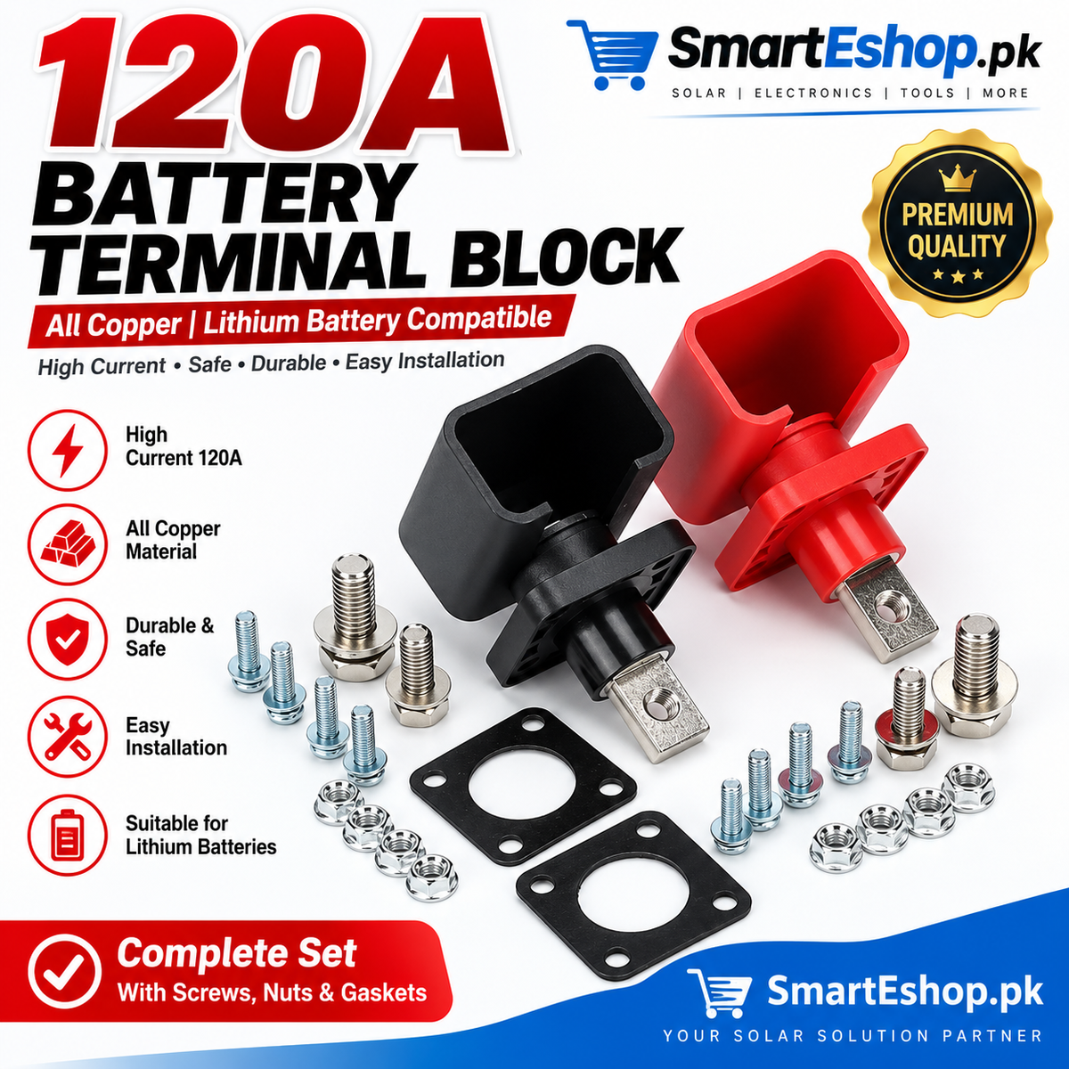 120A Lithium Battery Power Terminal Connector Pair – All Copper Heavy Duty Quick Connect Terminal