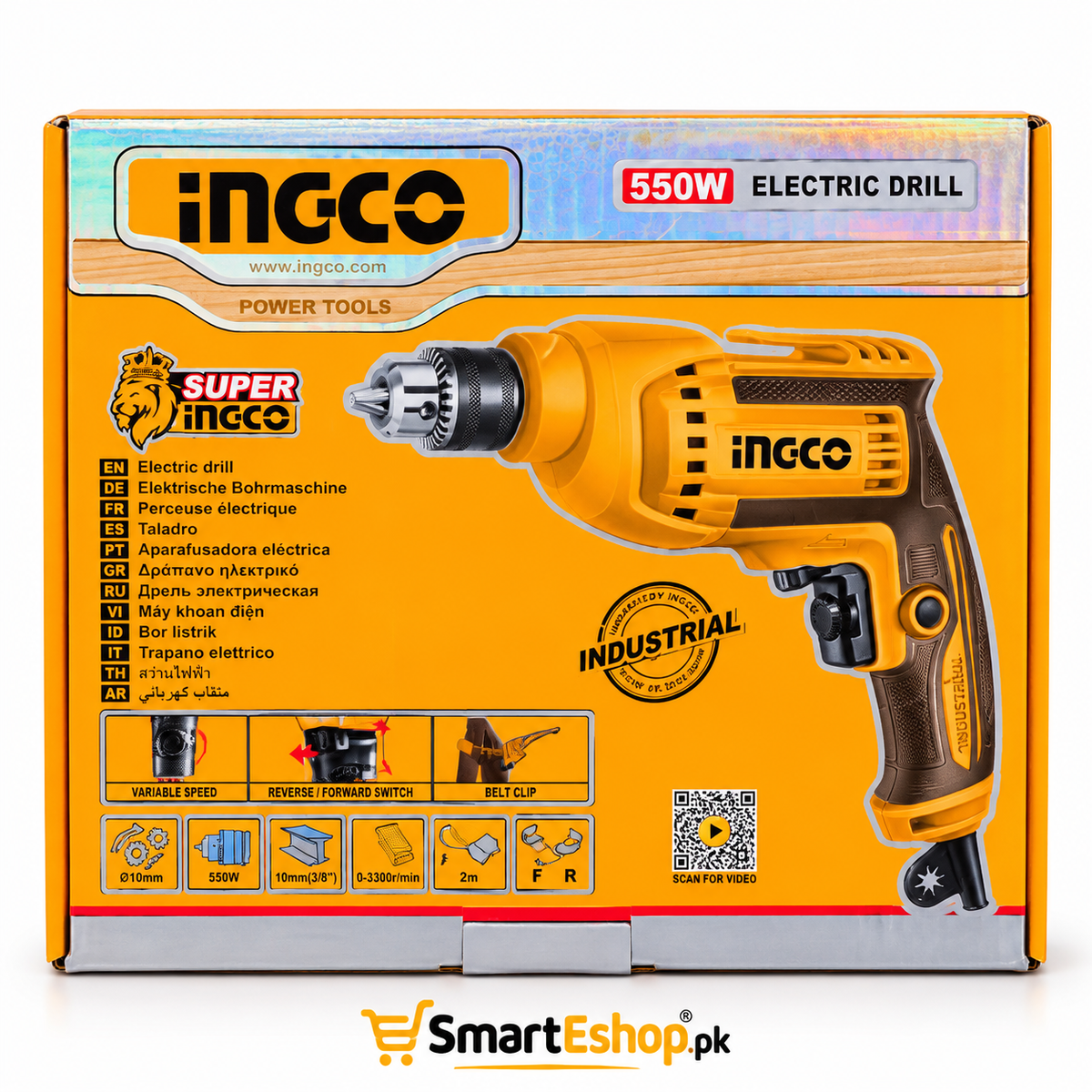 INGCO ED55038 550W Electric Drill Machine | 10mm Variable Speed, 3300 RPM