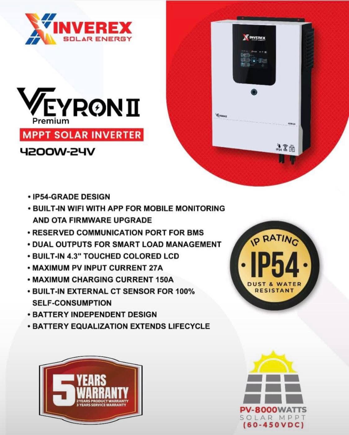 Inverex Veyron II Premium 4200-24 PV8000 IP54 Solar Inverter SmartEshop.Pk