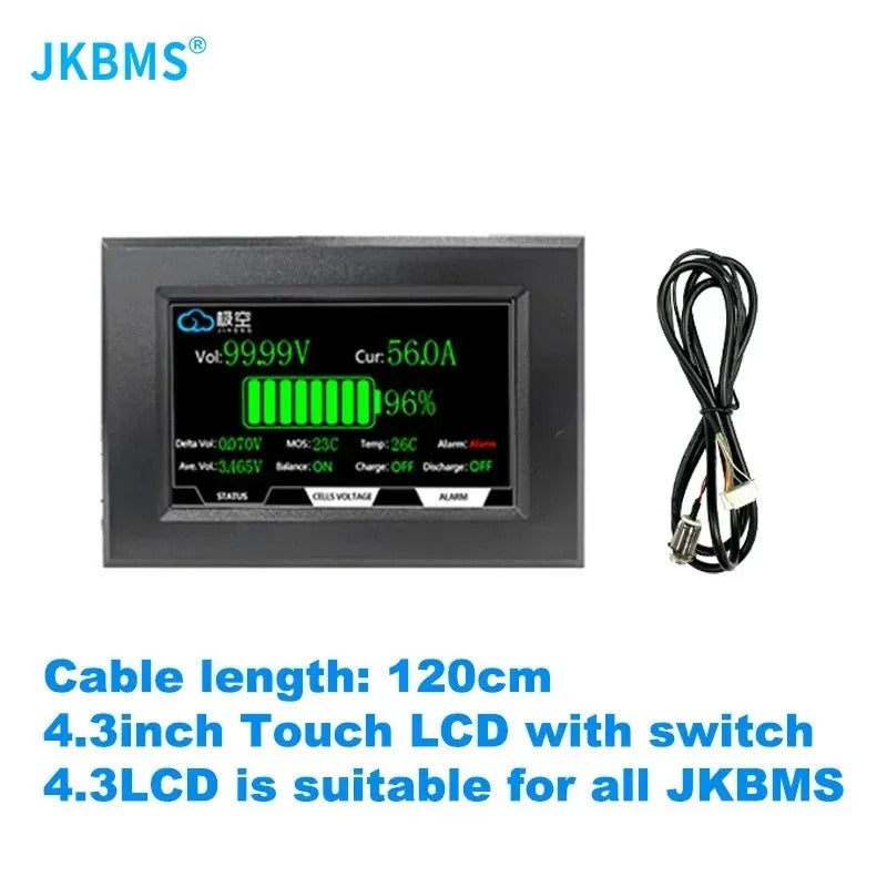 JKBMS 4.3-Inch LCD Display Accessory | Compatible with All JK BMS Models | 120cm Cable & Mounting Screws Included SmartEshop.Pk