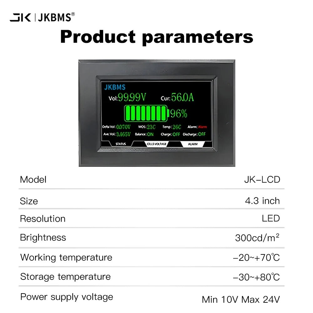 JKBMS 4.3-Inch LCD Display Accessory | Compatible with All JK BMS Models | 120cm Cable & Mounting Screws Included SmartEshop.Pk