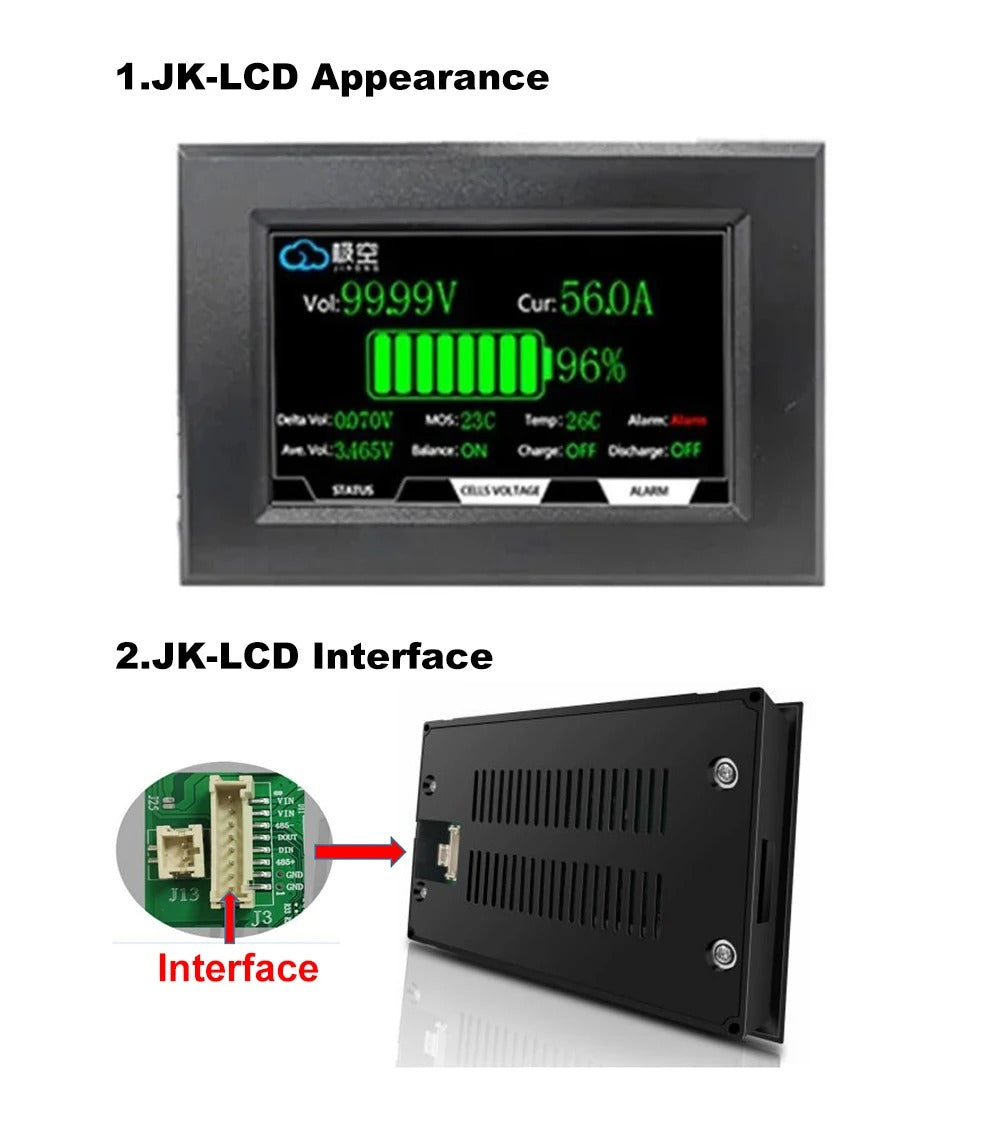 JKBMS 4.3-Inch LCD Display Accessory | Compatible with All JK BMS Models | 120cm Cable & Mounting Screws Included SmartEshop.Pk