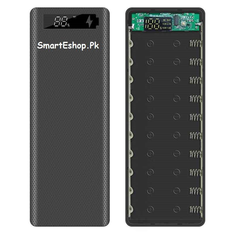 LCD Display DIY 10x18650 Battery Case Power Bank Shell Portable External Box without Battery Powerbank Protector (10 Cell Casing) - SmartEshop.Pk