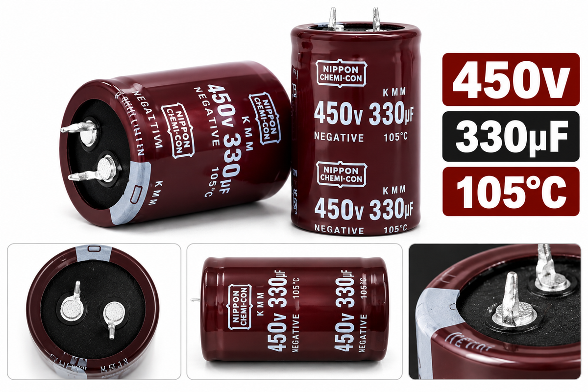 450V 330µF 105°C Electrolytic Capacitor | Nichicon & Nippon Chemi-Con | Pullout Used Server Power Supply