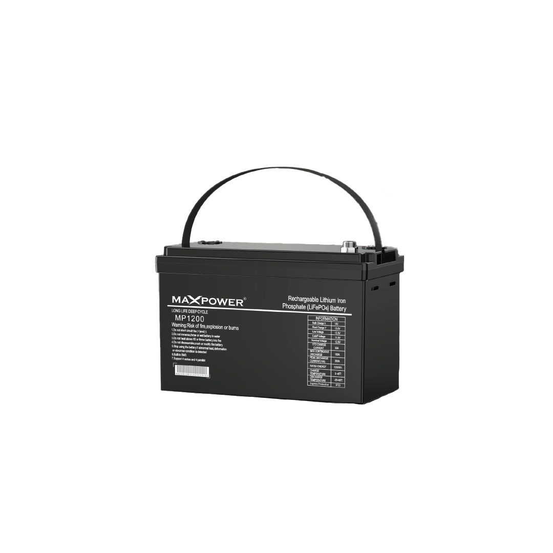 MaxPower MP-1200 Ultra 12.8V 100Ah LiFePO4 Lithium Battery – 1.28kWh Solar Energy Storage Battery