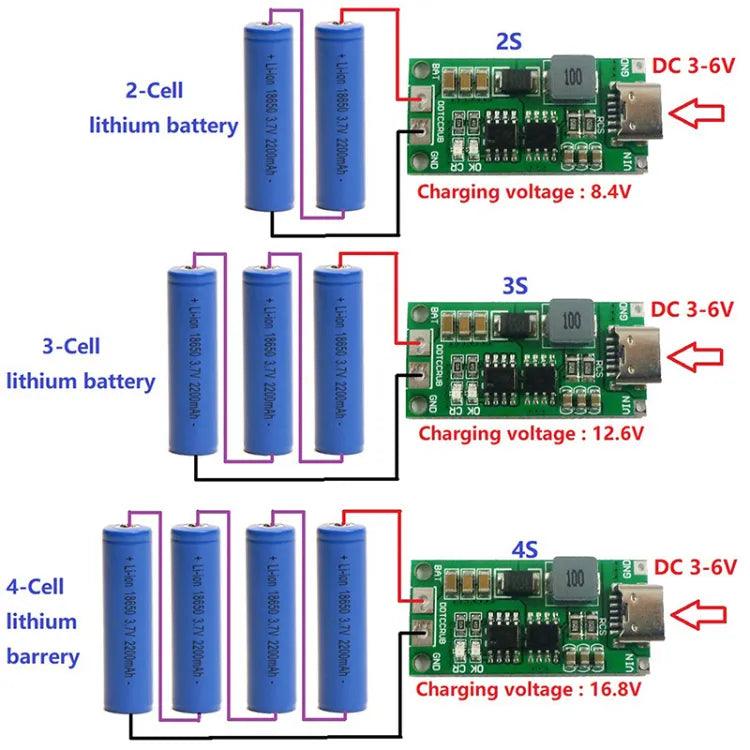 Multi-Cell 2S 3S 4S Type-C To 8.4V 12.6V 16.8V Step-Up Boost LiPo Polymer Li-Ion Charger 7.4V 11.1V 14.8V 18650 Lithium Battery - SmartEshop.Pk