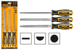 INGCO HKTFS1308 3-Piece Steel File Set 200mm | T12 Steel Flat, Round & Half Round Files