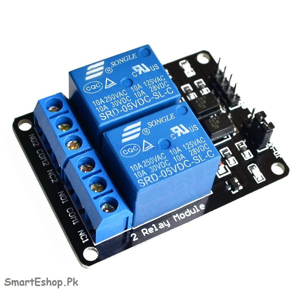 2 channel relay module 5V 2-channel relay modules 5VDC 2 road relay module control board with optocoupler - SmartEshop.Pk