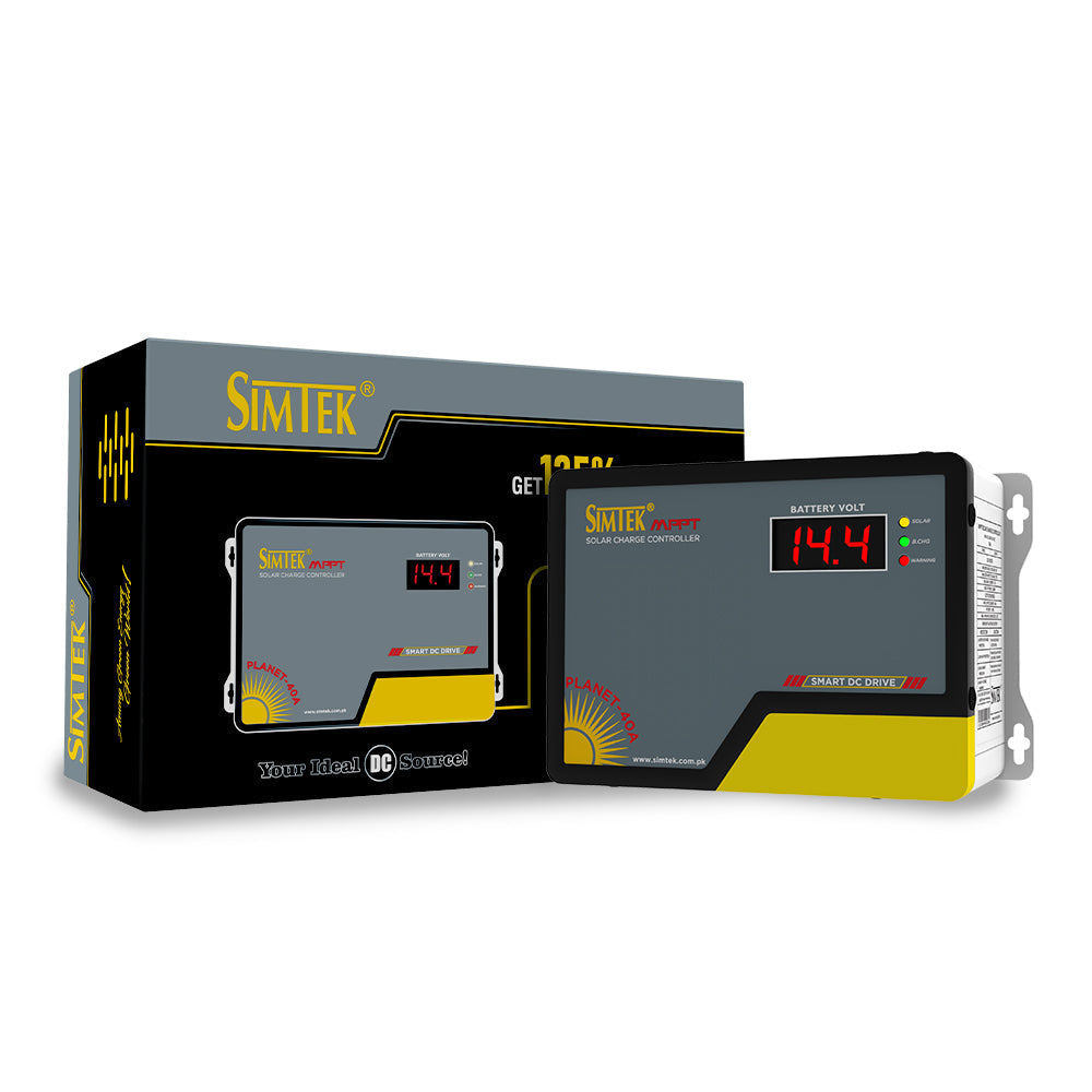 Simtek Planet40 – 40A MPPT Solar Charge Controller – 70 VOC, 40A | 12V | Low Battery Load Cutoff | Works with & without Battery – 3 Months Warranty SmartEshop.Pk