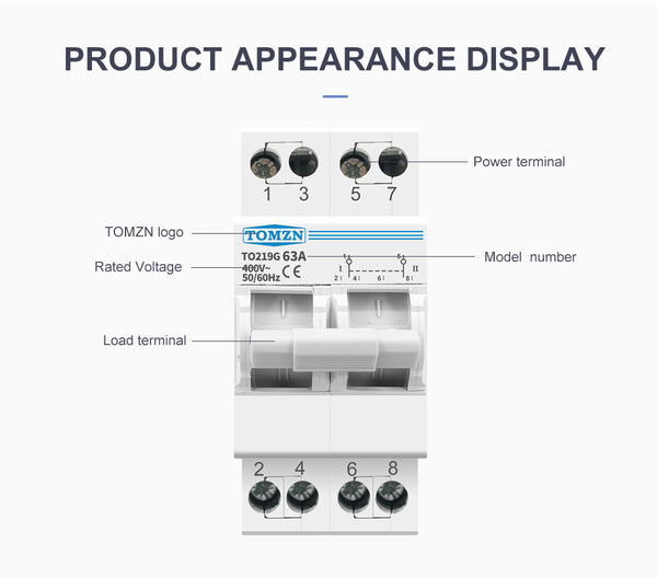 TOMZN 2P 63A MTS Dual Power Manual Transfer Isolating Switch Interlock Circuit Breaker