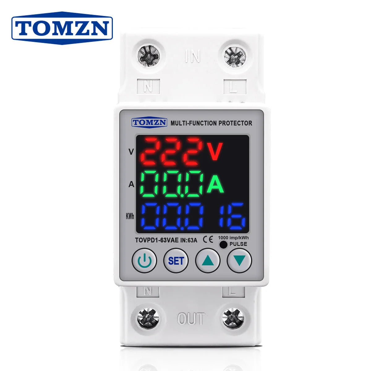 TOMZN 63A Voltage Protector with Unit Lock & kWh Meter | 3-in-1
