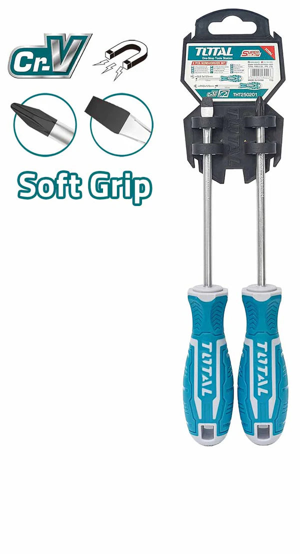 TOTAL THT250201 2 Pcs Screwdriver Set – CR-V Heavy Duty Screwdrivers for Professional & DIY Use SmartEshop.Pk