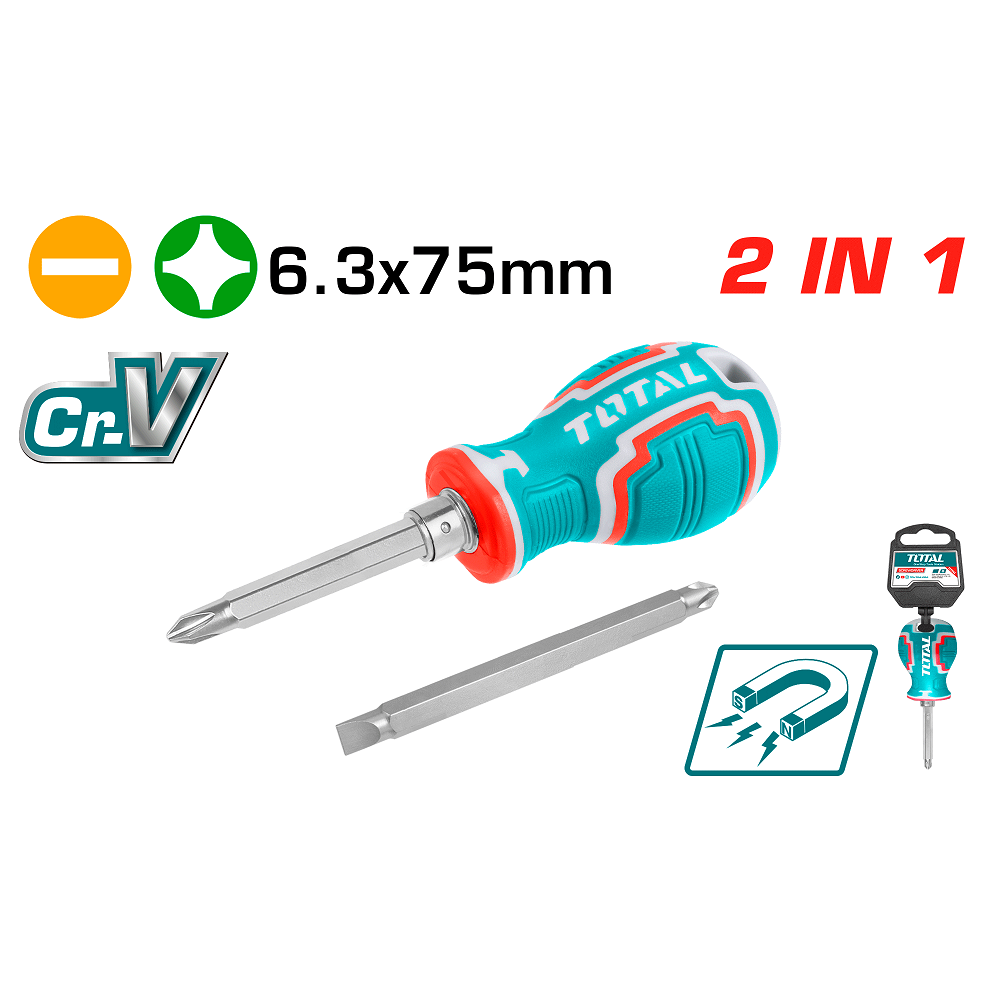 TOTAL THT250216 2 In 1 Screwdriver Set – Interchangeable CR-V Screwdriver with PH2 & SL6 Heads SmartEshop.Pk