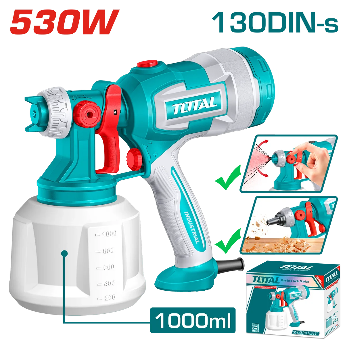 TOTAL TT4506 530W Electric Spray Gun | 1000ml Paint Sprayer