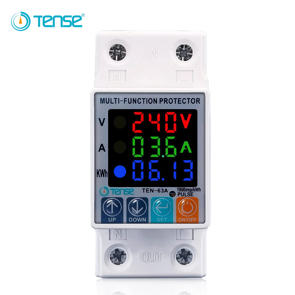 Tense TEN-63VA 5in1 Adjustable Over & Under Voltage Protector Ampere Protector with Unit(KWh) Lock SmartEshop.Pk