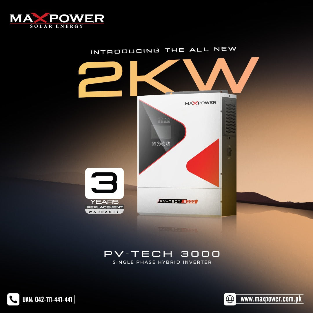 MaxPower PV-Tech 3000 Hybrid Solar Inverter 2kW 12V – Smart Energy Management with 3-Year Warranty SmartEshop.Pk