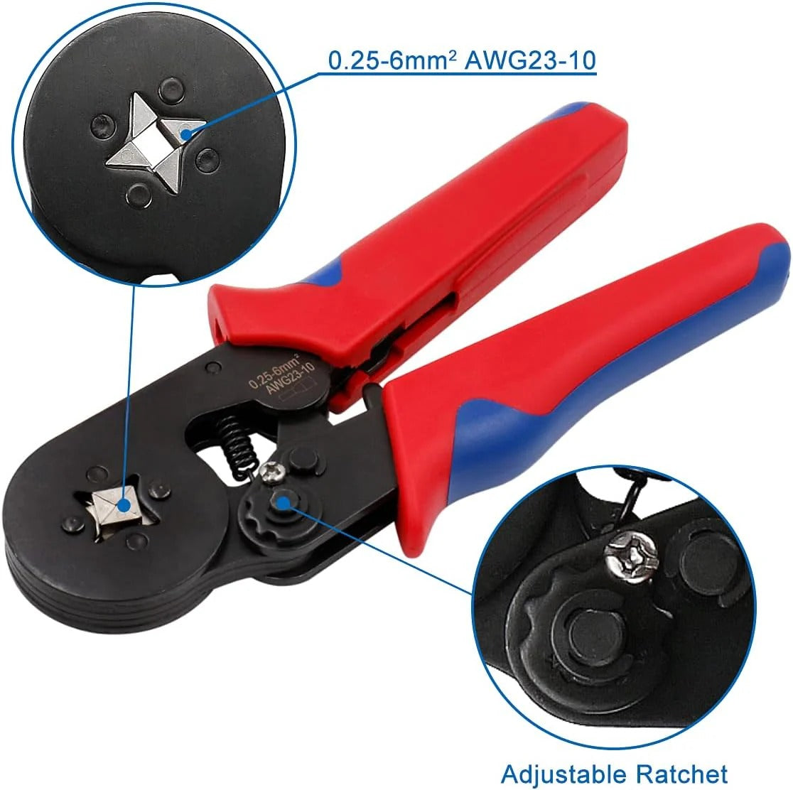 YTH Crimping Plier HSC8 6-46 Self-adjustable Crimping Tools for 0.25-6 mm² AWG 23-10, Square Ferrule Wire Cable End-sleeves Red SmartEshop.Pk