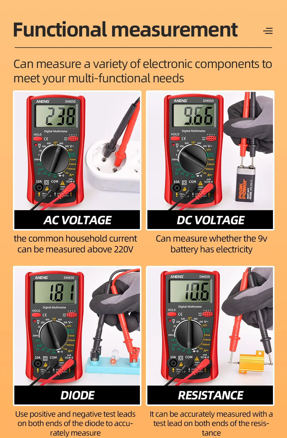 ANENG DM850 Digital Multimeter 1999 Counts SmartEshop.Pk