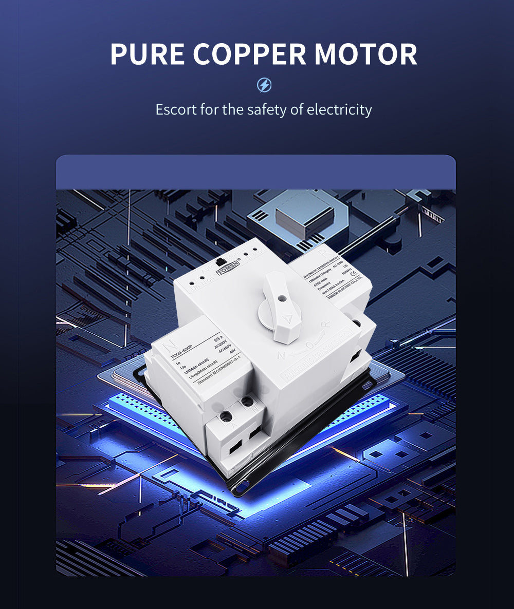 Tomzn TOQ3 2P-63A & 125A AC Single Phase Din Rail 220V Dual Power Automatic Transfer Switch ATS