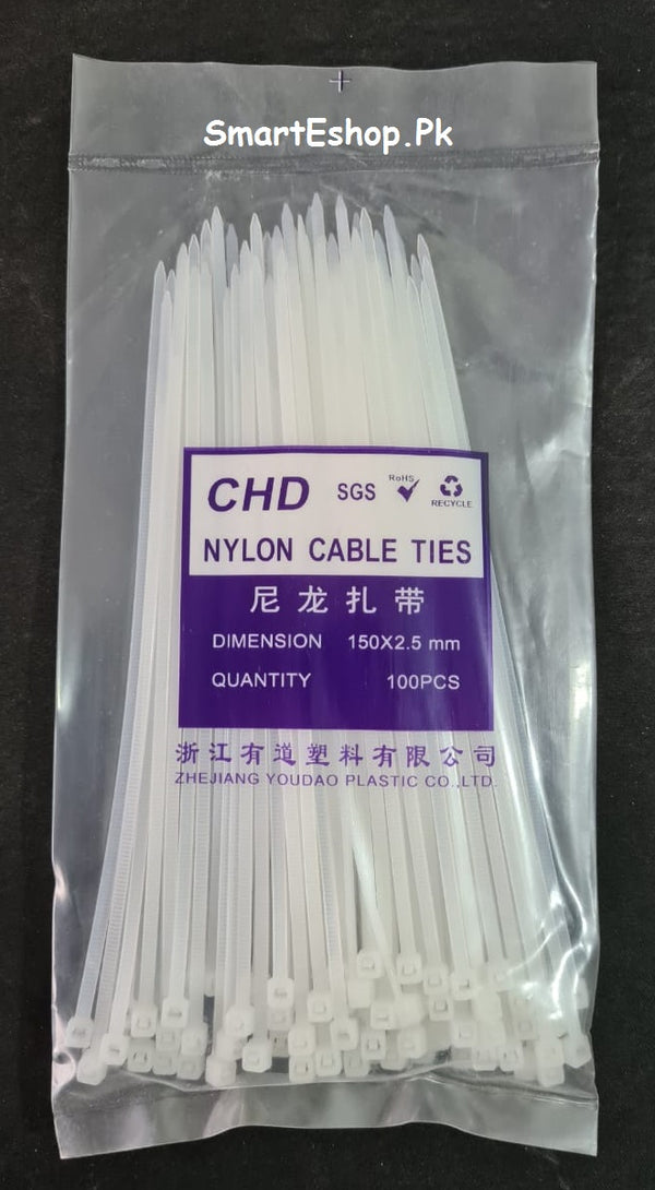 100 Pcs 6" INCH CABLE TIES 150 MM*2.5 MM WHITE NYLON TIE