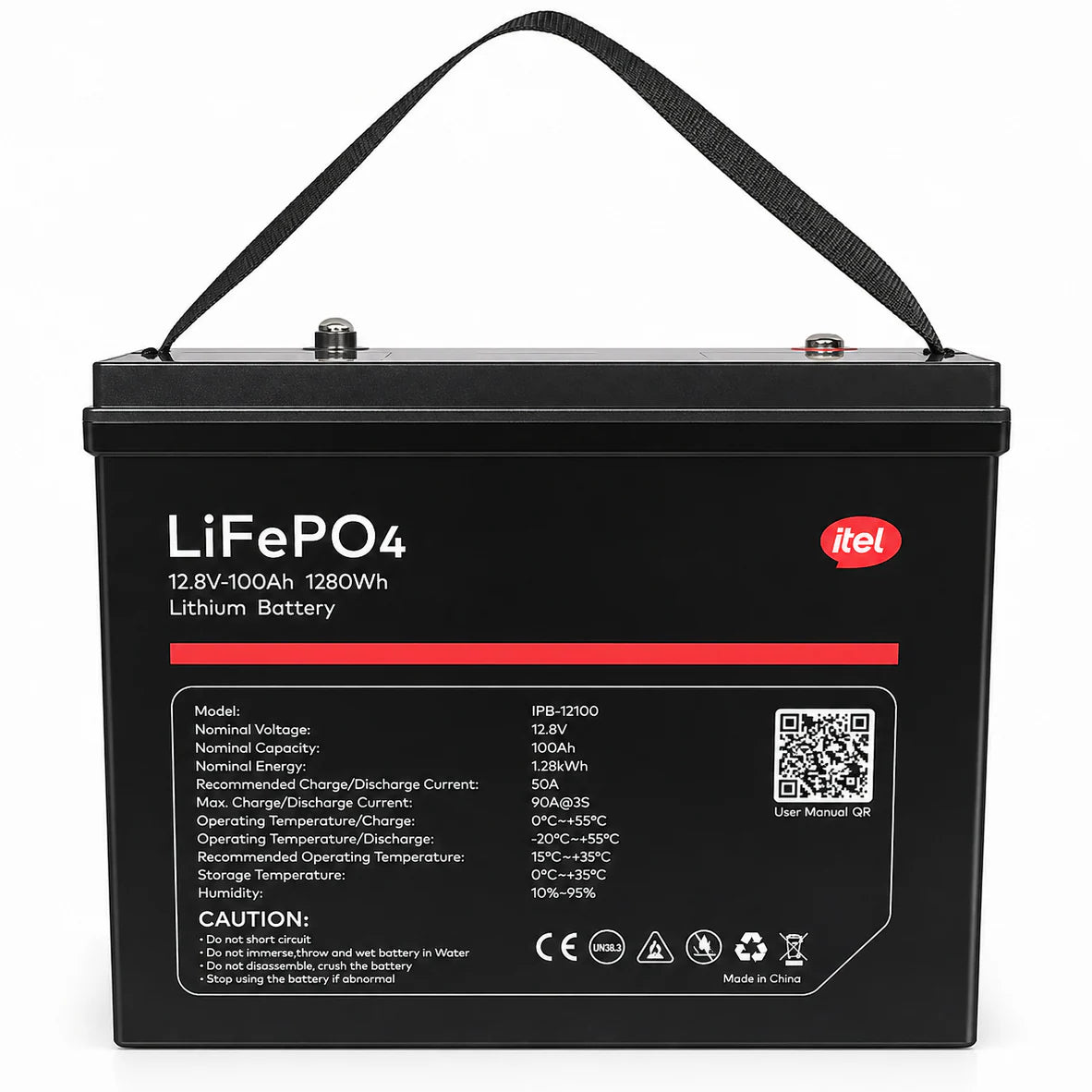 iTel 12.8V 100Ah LiFePO4 Lithium Battery 1280Wh – Deep Cycle Rechargeable Energy Storage Battery