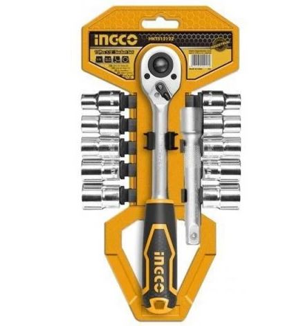 INGCO HKTS12122 1/2" (12.7 mm) Socket Set, 12-Piece Quick Release Ratchet Handle Tool Set My Store