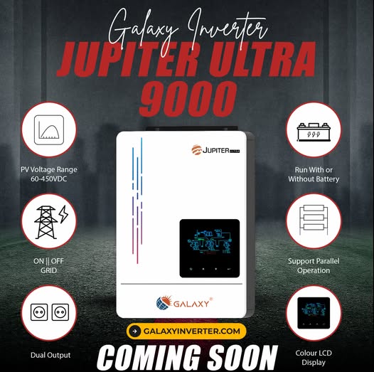 2. Galaxy Jupiter Ultra 9000 Smart Solar Inverter – High PV Range, Dual Output, Color LCD SmartEshop.Pk