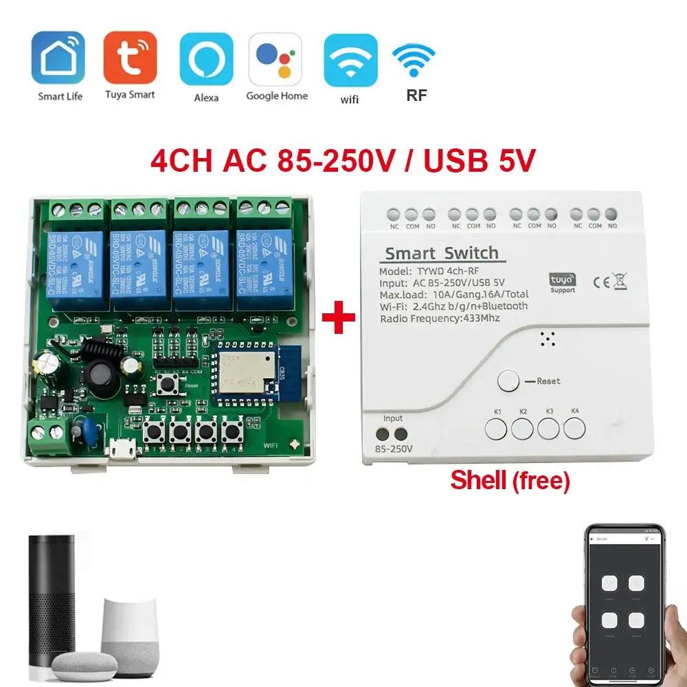 4CH RF Smart Switch 12V 24V 220V AC DC WIFI Tuya Remote Control 433 Li ...