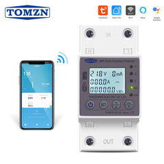 TOMZN 63A WIFI Smart Switch TUYA Energy Meter Kwh Metering Circuit Breaker Timer with voltage current and leakage protection - SmartEshop.Pk