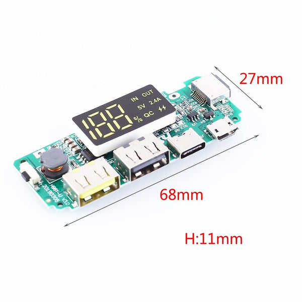 LED Dual USB 5V 2.4A Micro/Type-C USB Mobile Power Bank 18650 Charging Module Lithium Battery Charger Board Circuit Protection (Type C Display) My Store