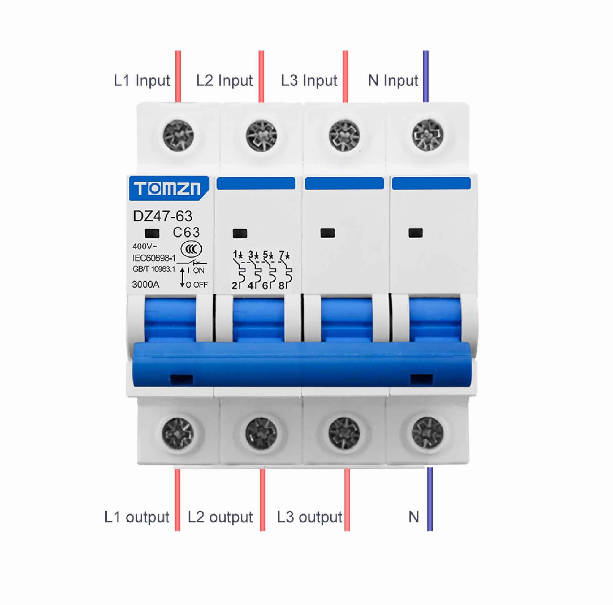 Tomzn 3Phase 4Pole AC 230/400V Circuit breaker 63A / 125A