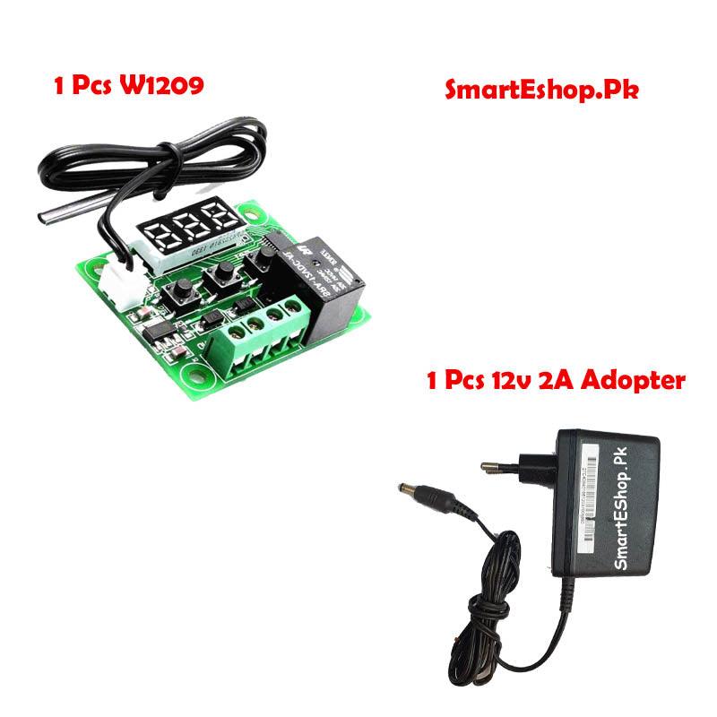 W1209 + 12V Adaptor 2in1 W1209 DC12V Digital Thermostat Temperature Controller Incubator Controller - SmartEshop.Pk